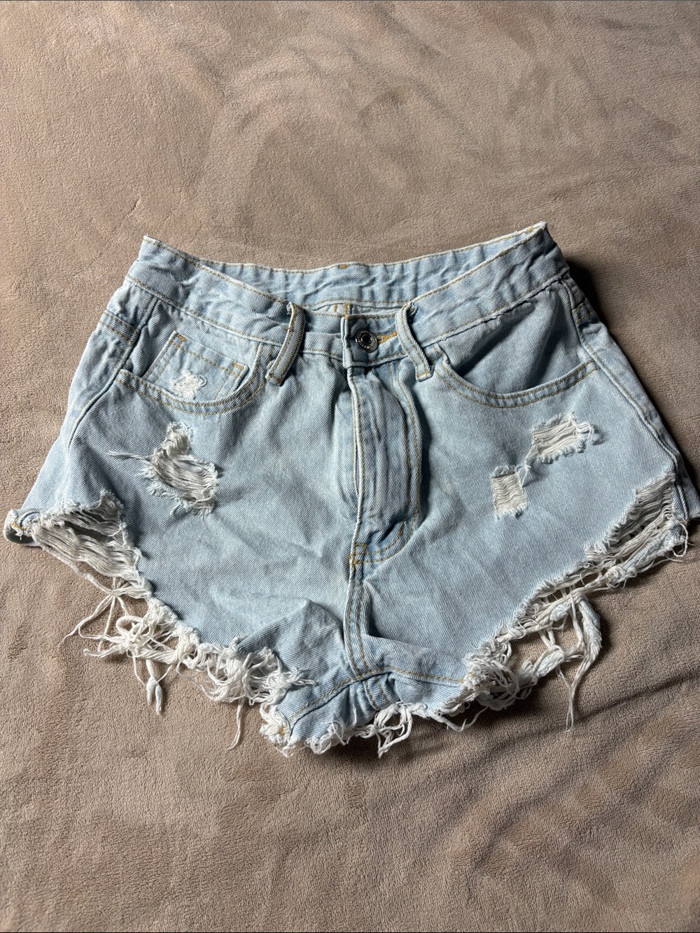 SHEIN Light Blue Ripped High-Waist Denim Cutoff Shorts